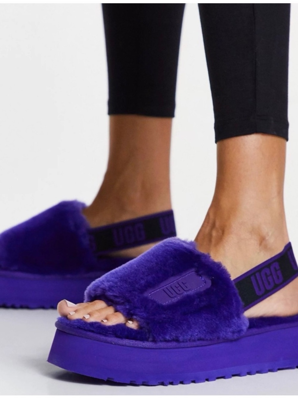 UGG Women's disco slide lamb wool Purple Fluff Platform Slide